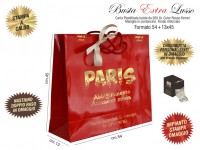 BUSTE IN CARTA LUSSO ROSSA PLASTIFICAZIONE LUCIDA EXTRA impianto stampa, chiudibusta e nastrino doppio raso omaggio 